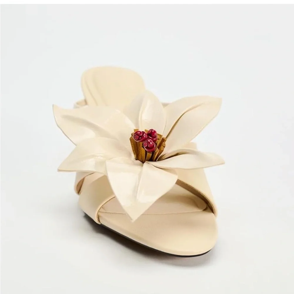 Zara Women's Floral Mules Heels Open Pointed Toe Stilettos. Size 9 - Picture 6 of 7